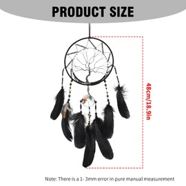 Hoypeyfiy Black Dream Catcher, Handmade Tree of Life Design with Beads & Feathers, Ethnic Style Wall Hanging for Bedroom Living Room Gift