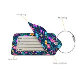 2 Pcs Luggage Tags for Suitcase, Cute Unique PU Leather Travel Bag Tag with Privacy Cover ID Label Address Card and Durable Metal Ring Suitable for Men Women Children Backpack,Purple Flowers