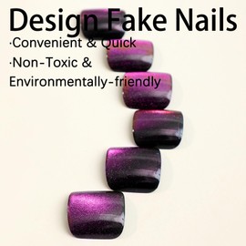Purple Glitter Press on Toenails Short Fake Toe Nails Glossy Acrylic Toe Nails Press on Short Square Full Cover False Toenails Glitter Powder Designs Summer Artificial Glue on Toenails for Women