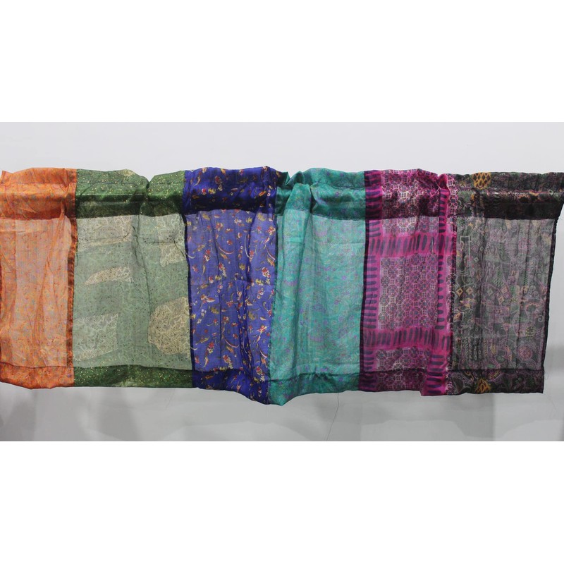 Mango Gifts Recycled Silk Sari Window Curtain Valance, Multicolour Floral
