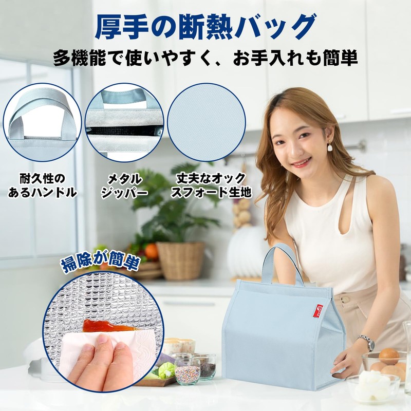 RVSNQ Insulated Lunch Bag, Small, With Handle, Bento, Easy Care,