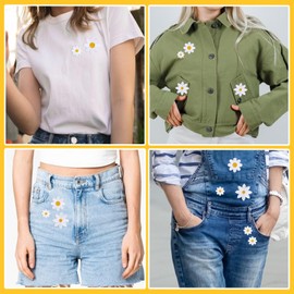 MBAIYO 3 Sizes Daisy Patches for Iron-on, Pack of 15 Flower Patches for Iron-On White Iron-On Patches, Embroidered Applique, Iron-On Patches for Textiles for Adults, Children, Dress, Jeans, DIY