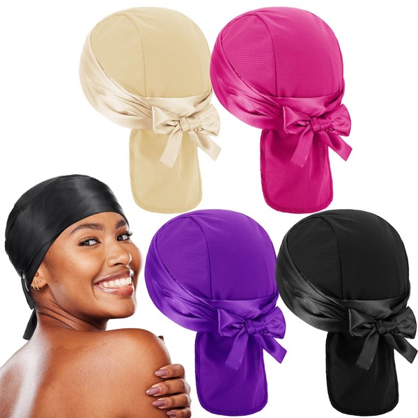 Silicherry 4 Pcs Satin Head Wraps for Women Black Hair