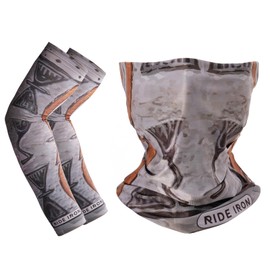 RIDEIRON Neck Gaiter and Arm Sleeves Set for Men & Women, UPF 50+ Breathable Face Mask and Cooling Compression Sleeves for Summer Riding,Cycling, Fishing, Basketball, Volleyball