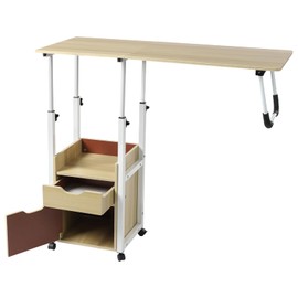 HANGKAI Overbed Table w/Wheels,Movable Bedside Table, 27.56-34.65in Height Adjustable Over Bed Desk,Stretchable Mobile Bed Workstation Comput Tray