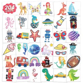 EMOME 204 Sheets Glitter Tattoos for Kids, Individually Wrapped Temporary Tattoos for Girls and Boys, Fake Tattoo Stickers for Birthday Party Favors Supplies, Christmas Stocking Stuffers for Kids