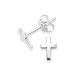 Sterling Silver Cross Stud Earrings - SIZE: SMALL 7mm x 5mm x .8mm - small & discreet. Gift boxed cross earrings. 5083