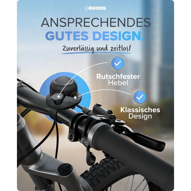 BÜCHEL Bicycle Bell Flexible in Black - 360° Rotatable Bicycle