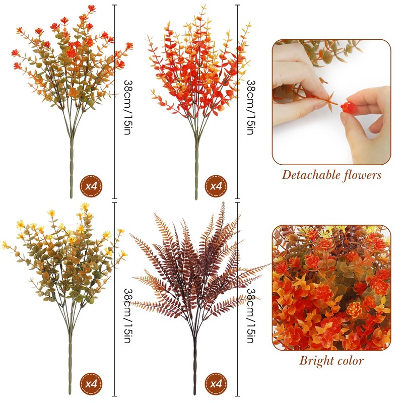 Woltoy Autumn Artificial Flowers 16 Pcs Autumn Decorations Outdoor Indoor