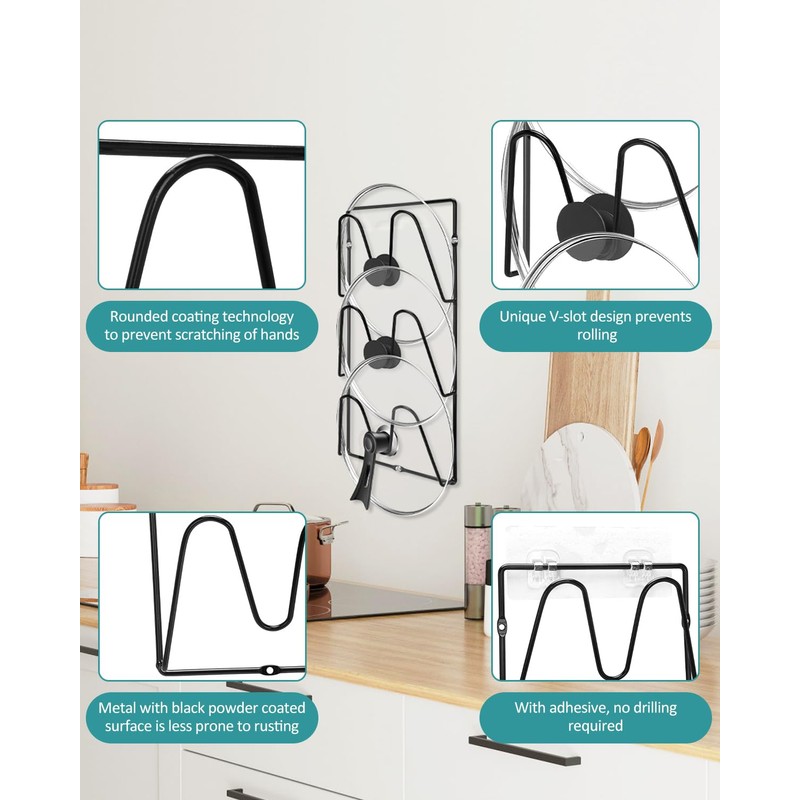 sousac V-Wall Pot Lid Holder, 2 Pack, Black