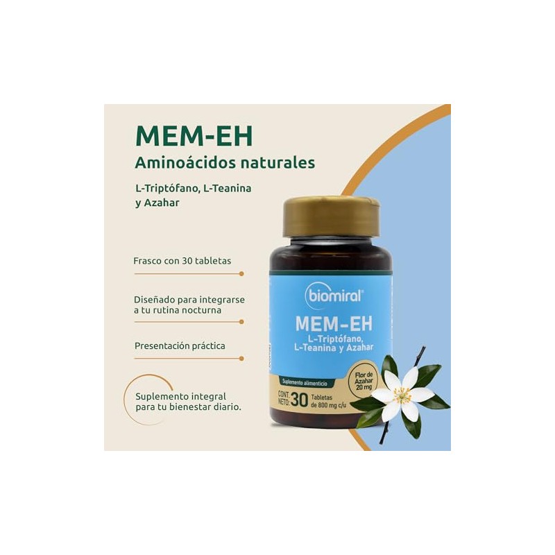Biomiral Mem-Eh L-Teanina y L-Triptofano, 30 Tabletas