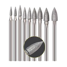 Luo ke 9 Pcs Bullet Shape Diamond Burr - 3/32'' Shank Diamond Burs Stone Carving Bits for Dremel Rotary Tools