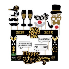 SWSATYW 2025 Happy New Year's Eve Party Photo Booth Props Decoration with Card Frame(Pack of 18)