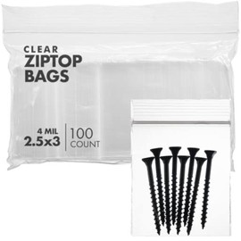 Dirose Reclosable Poly Zip Top Bags – 2.5" x 3" (100 Count), 4 Mil – Resealable Plastic Bags with Zipper - Clear Baggies for Jewelry, Pills, Candy