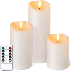 Outdoor Flameless Candles with Remote Timer - Waterproof Realistic Flickering LED Pillar Electric Battery Operated Fake Candle for Holiday Home Wedding Fireplace Decor - Ivory White 3 Pack (4”6”8”)