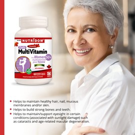 Nutridom Nutridom Daily Multivitamin for Women over 50 with Beta-carotene, Vitamin A, D3, E, C, B, K2, Biotin, Calcium, Magnesium, Zinc, Iodine, Manganese, Pottasium, Copper, Chromium, Selenium, Molybdenum, Lutein, Choline, L-Methionine, Inositol (60 Vegan capsules)
