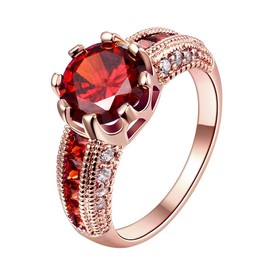 18K Rose Gold/Yellow Gold Plated Shiny Full Diamond Red Garnet Birthstone Red Gemstone Ring Fashion Eternity Engagement Wedding Band Ring Promise Ring for Women ST.279, 9, Zirconia,Yellow Gold,Rose