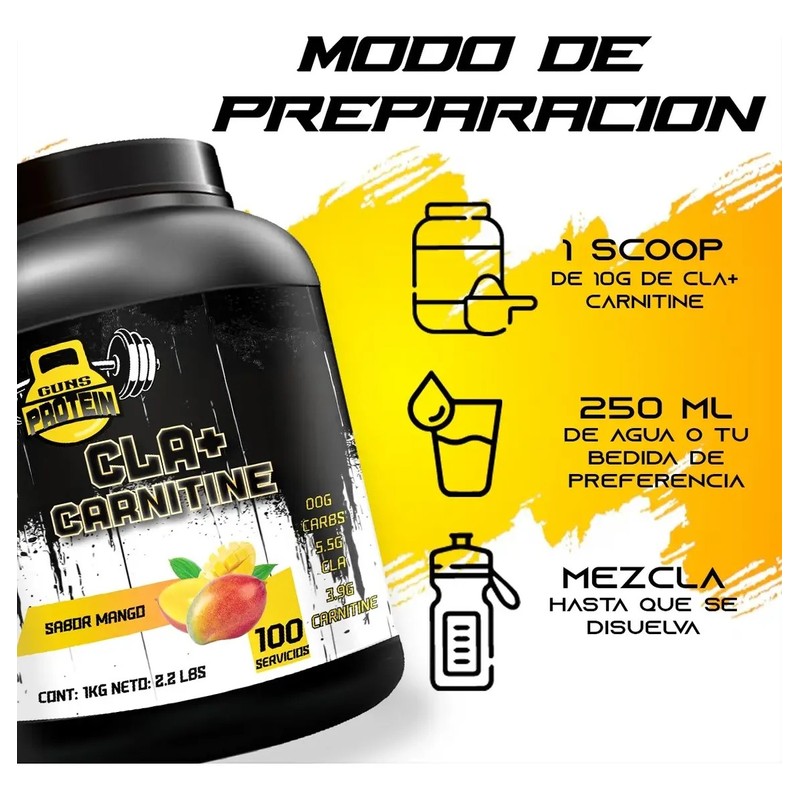 Cla Carnitina 1kg Guns Suplements 100 Servs Pre Entreno
