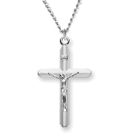 Heartland Store Women's Sterling Silver Crucifix with Cross on Cross Pendant + 18 Inch Sturdy Sterling Silver Chain| USA Made