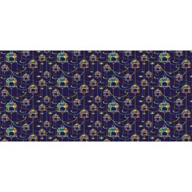 Lunarable Oriental Pencil Pen Holder, Traditional Composition with Eastern Crescent Moon Stars Colorful on Indigo Back, Ceramic Pencil Holder for Desk Office Accessory, 3.6" X 3.2", Multicolor