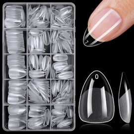 AddFavor Short Almond Nail Tips, 420pcs Gel Nail Tips Almond Short Fake Nails, Full Cover Clear Gel Tips 15 Size Acrylic Nails Tips for Nail Extensions, Press on Nails Making
