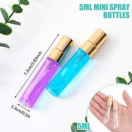 Zhehao 100 Pcs Mini Spray Bottles 5 ml Clear Glass Perfume Bottles Refillable Fine Mist Perfume Atomizer Portable Empty Sample Containers for Cleaning, Essential Oils, Travel (Gold Cap)