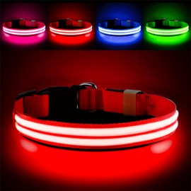 PcEoTllar Lighted Dog Collars for Night, Light Up Dog Collar Rechargeable Water-Resistant Flashing LED Dog Collars Safety Glow in The Dark Dog Collars Light for Large Small Medium Dogs