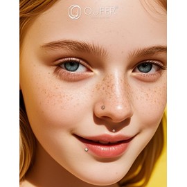 OUFER 18G 2PCS Nose Ring Threadless Conch Piercing Stainless Steel 316L Clear 2.5 mm CZ Helix Earring 10 mm Nose Stud Flat Cartilage for Women Lip Stud