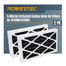 POWERTEC 5 Micron Activated Carbon Outer Air Filters for WEN 3410, POWERTEC AF4000/AF4001 & Shop Fox W1830 Air Filtration Systems for Workshop and Garage, Replacement for WEN AF9165C, 2PK (75094-P2)
