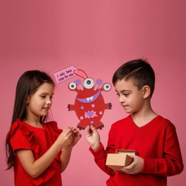4E's Novelty Valentines Monster Craft Ornament (12 Pack) Foam Valentines Day Crafts for Kids Classroom DIY Valentines Day Card for Kids Bulk - Individually Wrapped, Fun Activity