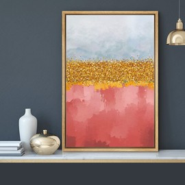 MUDECOR Framed Canvas Print Wall Art Blue Gold Pink Boho Color Block Gradient Abstract Shapes Illustrations Modern Decorative Multicolor Relax/Calm for Living Room, Bedroom, Office - 24"x36" Natural
