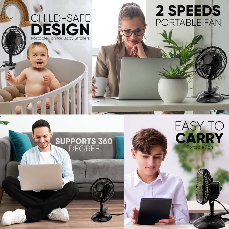 RamPro Portable Desk and Clip on Fan, 6 Inch Fans
