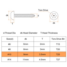 sourcing map #10 x 1" Torx Security Screws, 50pcs Button Head Tamper Resistant Self Tapping Screws, 304 Stainless Steel Anti-Theft Screws with Bit T25