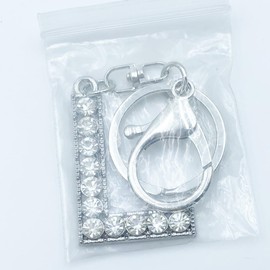 Xsclpomddy Alphabet Letter Key Ring Cute Key Ring Glitter Stones Silver Keychain for Bag Charm, l