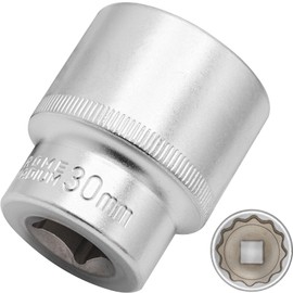 DAKCOS 30mm Spline Socket 1/2" Drive Multi-Tooth 12 Ponit Socket Spanner,CR-V, Mat Chrome Finis
