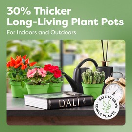 KameL Set of 6 Vibrant Flower Pots | Ideal for Outdoor and Indoor Use, Food-Safe Pots for Plants | Thick Small Plastic Flower Pots | Color: Lime Green | 4.7x3.5 Inches Planters