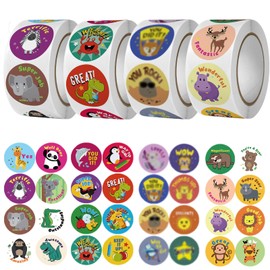 2000 Pcs Motivational Stickers for Kids Reward, 4 Rolls Animals Praise Classroom Incentive Decal for Behavior Chart, School Classroom Student Teacher Supplies（32 Designs， 1 Inch）