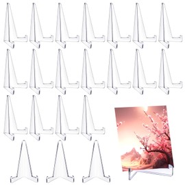 Bucherry 20 Caballetes de Acrílico Triangulares de Exhibición Mini Soporte para Marco de Fotos Soporte de Acrílico para Platos Tarjeta Decoración de Hogar Boda Mesa, 3.4 x 2.5 Pulgadas (Transparente)