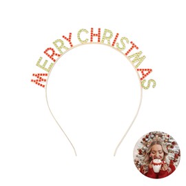 Sociaooil 1 Silver Snowflake Ribbon, Christmas Rhinestone Headband, Christmas Party Headdress Set