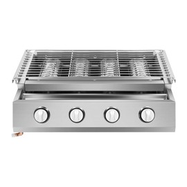 Gas Grill, Stainless Steel Outdoor Barbecue Grill 4-Burner Propane BBQ Grill with 4 Control Switches, Height Adjustable Gas Grill with Removable Oil Catch Tray, Barbecue Grill for Backyard Garden