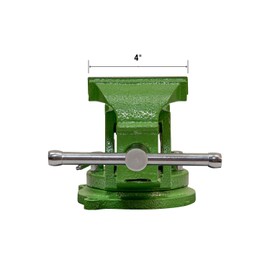 OEMTOOLS 24217 4-Inch Heavy Duty Bench Vise with 360-Degree Swivel Base, Table Vise or Bench Vise for Workshop and Woodworking, No-Hassle Permanent Mounting, Green