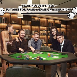 Hipicute Poker Table w/Metal Legs, Octagon Poker Table 8 Cup Holders, Blackjack Gaming Table with Water-Resistant Cushioned Rail