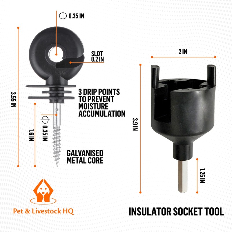 Electric Fence Insulators Screw-in Wooden Posts - Suitable for Polytape
