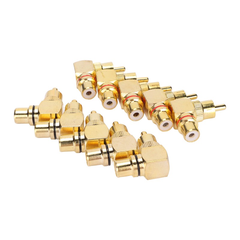 10pcs RCA Right Angle Adapter Male to Female Copper Gold