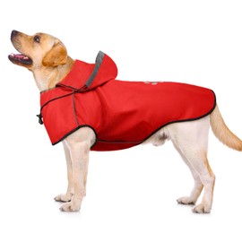 Dog Raincoat for Large Dogs,Waterproof Dog Raincoat,Reflective Dog Rain Jacket with Hoodie,Soft Lightweight/Adjustable Drawstring/Leash Hole,Dog Rain Coat for Dogs(X-Large,Red)