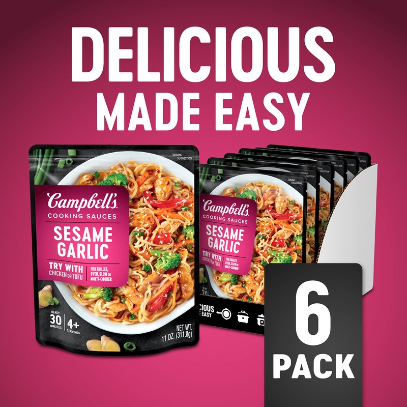Campbell's Cooking Sauces, Sesame Garlic, 11 Oz Pouch (Pack of