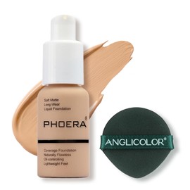 Phoera PHOERA Foundation Makeup, Flawless Soft Matte Oil Control Liquid Foundation, Full Coverage Mattle Oil-Control Concealer for Older Women, Great Choice For Gift (#104 Buff Beige)