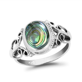 AeraVida Elegant Vintage Oval Shaped Abalone Shell on .925 Sterling Silver Ring | Timeless Nature-Inspired Jewelry for Women | Size 6