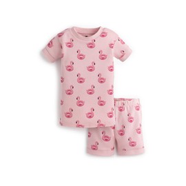 MONICA + ANDY Two-Piece Shorty Pajama Set, Size 10, Flamingo Floaties on Light Pink Print, 100% Organic Kids Clothes for Boys & Girls, Sustainable Super Soft Fabric, Toddler, Kids & Teen Sizes