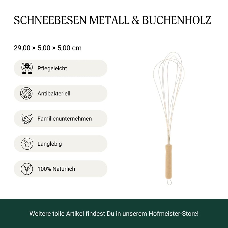HOFMEISTER Whisk, 100% Plastic-Free Cooking & Baking, Natural Product, 29